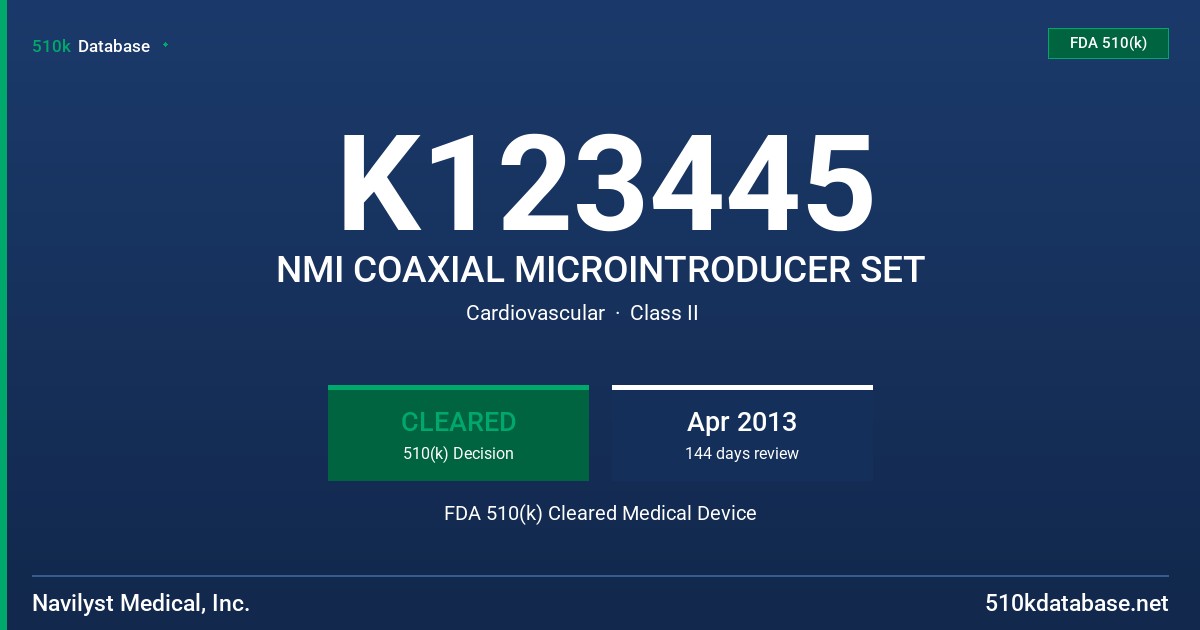 K123445 NMI COAXIAL MICROINTRODUCER SET FDA 510(k) Cleared Medical Device