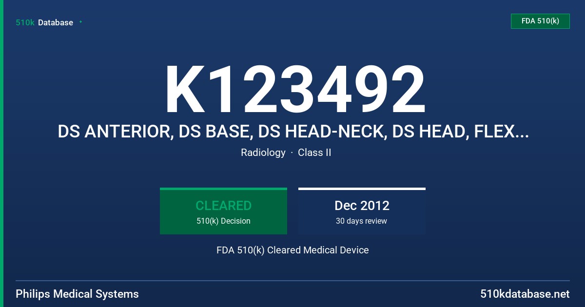 K123492 DS ANTERIOR, DS BASE, DS HEAD-NECK, DS HEAD, FLEX (S,M,L) FDA 510(k) Cleared Medical Device