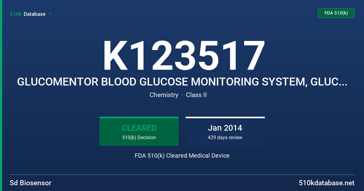 K123517 GLUCOMENTOR BLOOD GLUCOSE MONITORING SYSTEM, GLUCOMENTOR MULTI BLOOD GLUCOSE MONITORING SYSTEM FDA 510(k) Cleared Medical Device