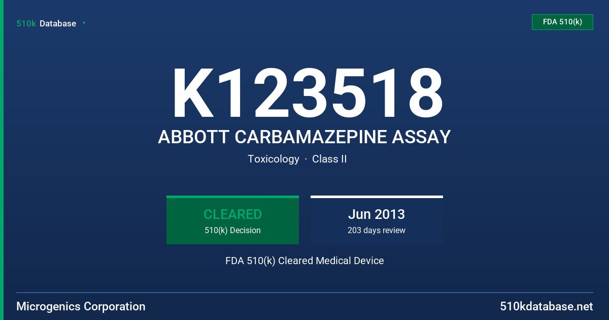 K123518 ABBOTT CARBAMAZEPINE ASSAY FDA 510(k) Cleared Medical Device