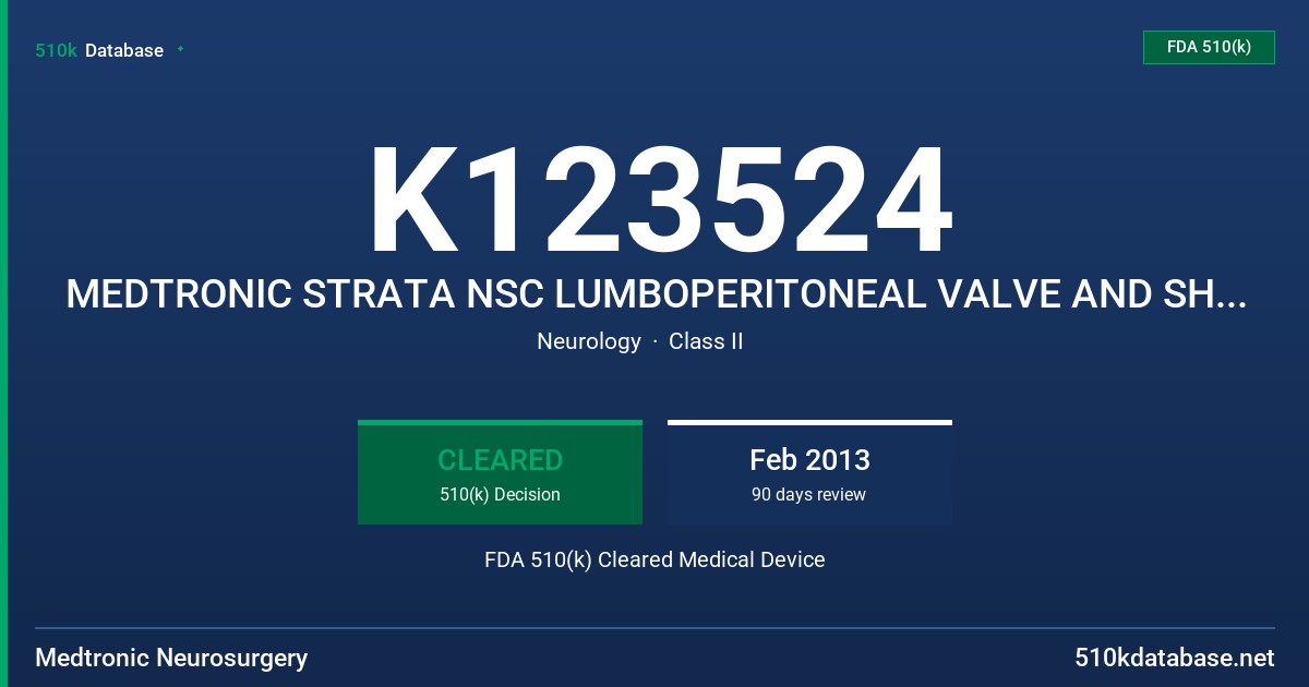 K123524 MEDTRONIC STRATA NSC LUMBOPERITONEAL VALVE AND SHUNT SYSTEM FDA 510(k) Cleared Medical Device