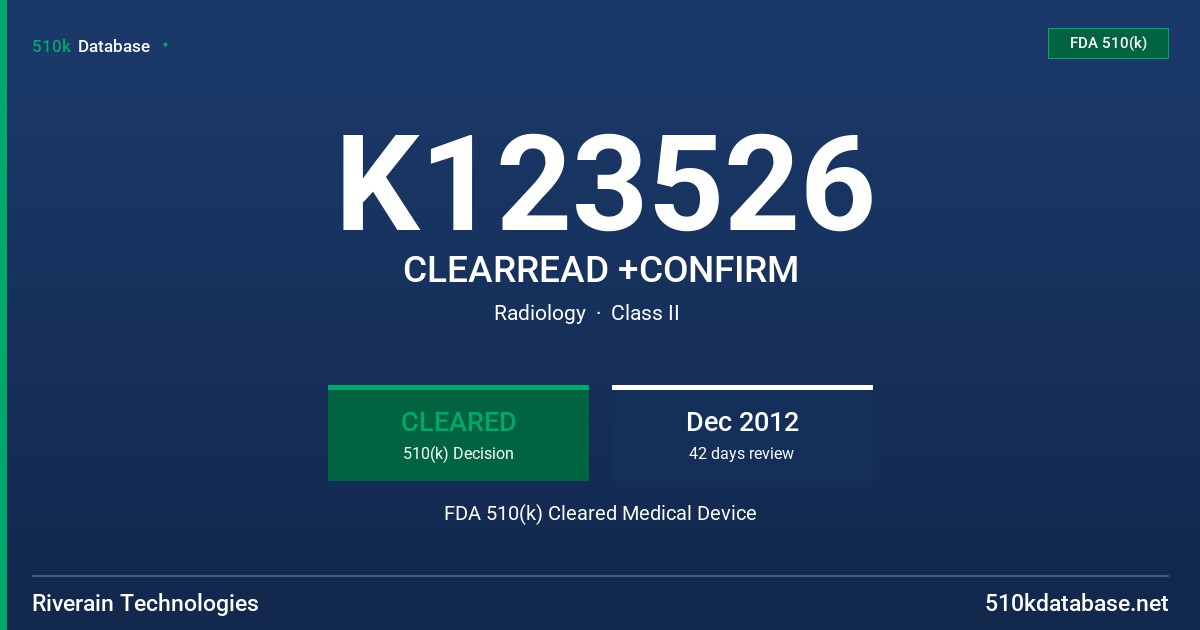 K123526 CLEARREAD +CONFIRM FDA 510(k) Cleared Medical Device