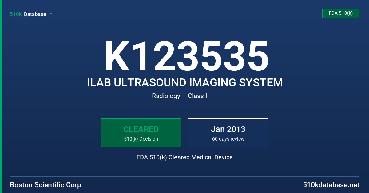 K123535 ILAB ULTRASOUND IMAGING SYSTEM FDA 510(k) Cleared Medical Device