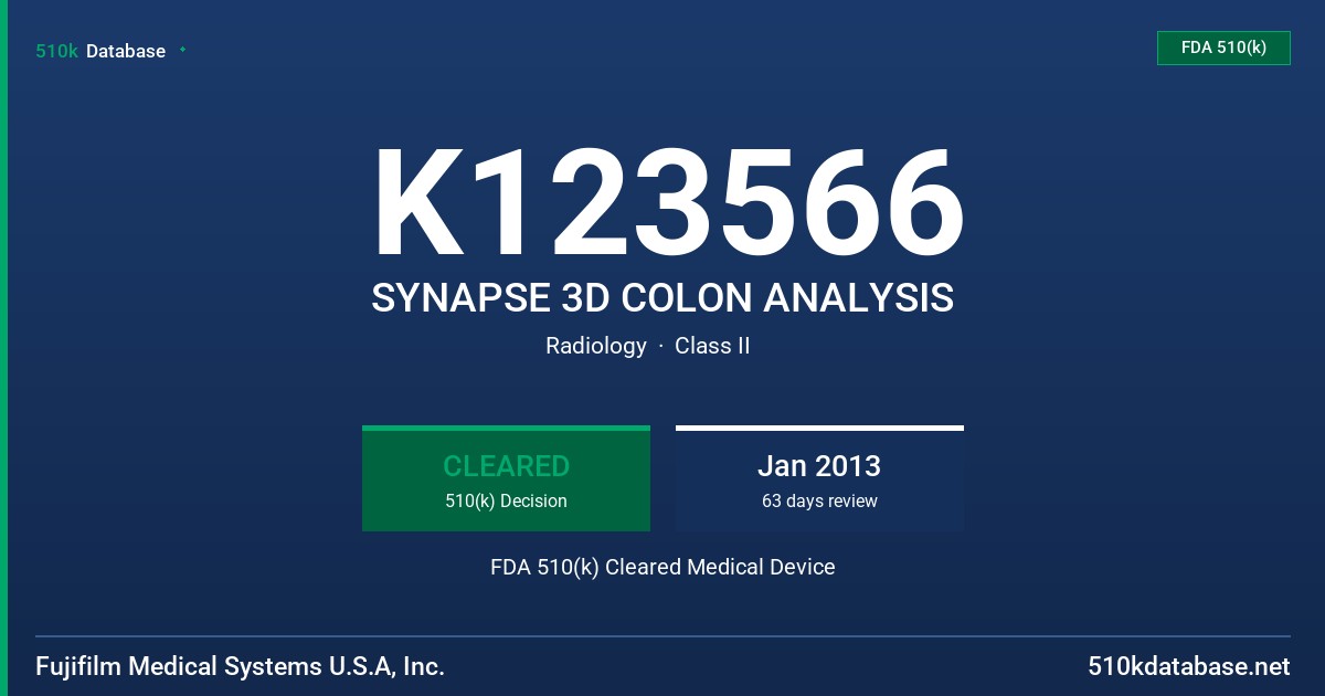 K123566 SYNAPSE 3D COLON ANALYSIS FDA 510(k) Cleared Medical Device