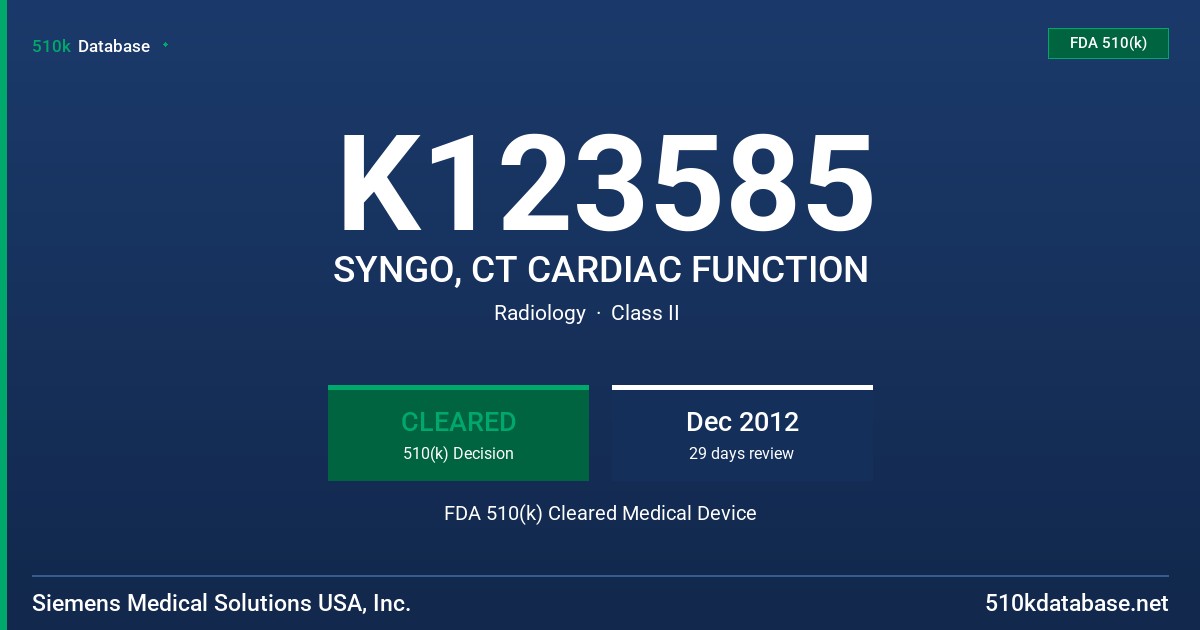 K123585 SYNGO, CT CARDIAC FUNCTION FDA 510(k) Cleared Medical Device