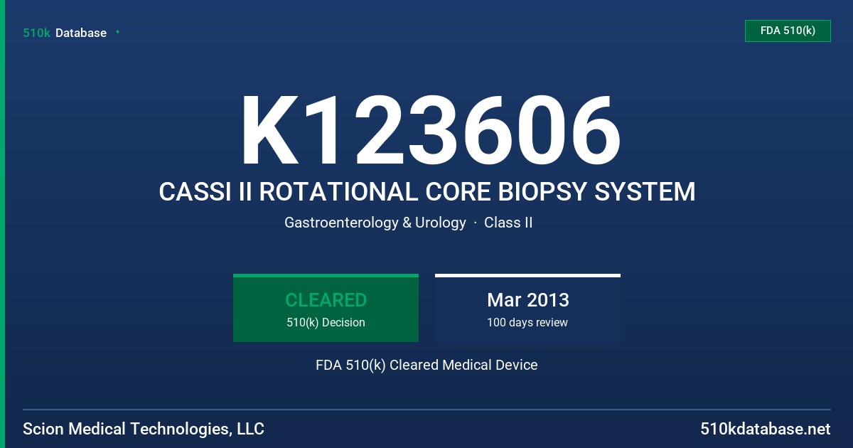 K123606 CASSI II ROTATIONAL CORE BIOPSY SYSTEM FDA 510(k) Cleared Medical Device