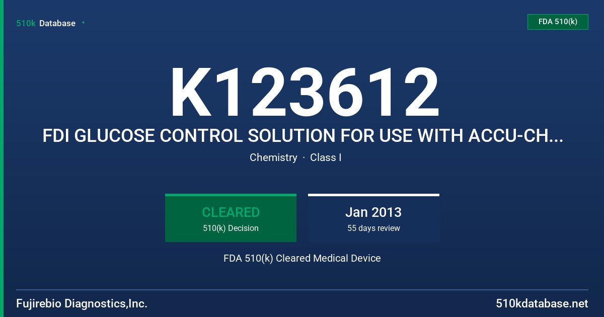 K123612 FDI GLUCOSE CONTROL SOLUTION FOR USE WITH ACCU-CHEK AVIVA FDA 510(k) Cleared Medical Device
