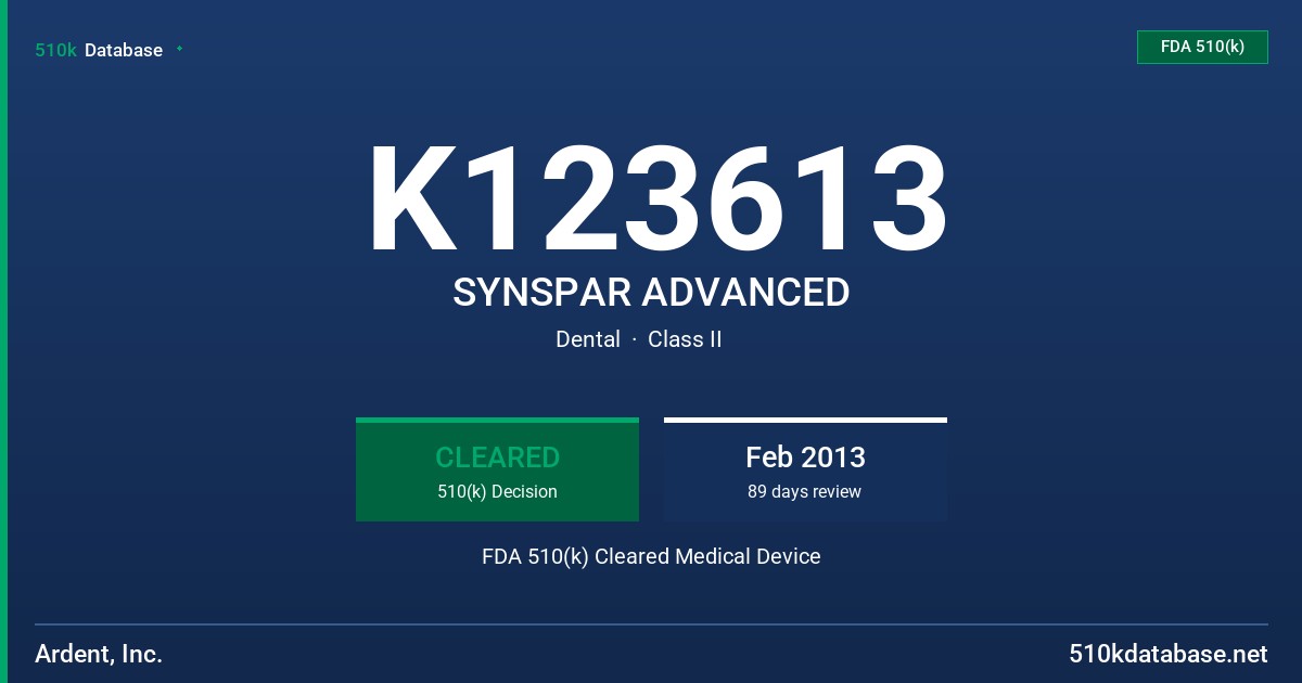 K123613 SYNSPAR ADVANCED FDA 510(k) Cleared Medical Device