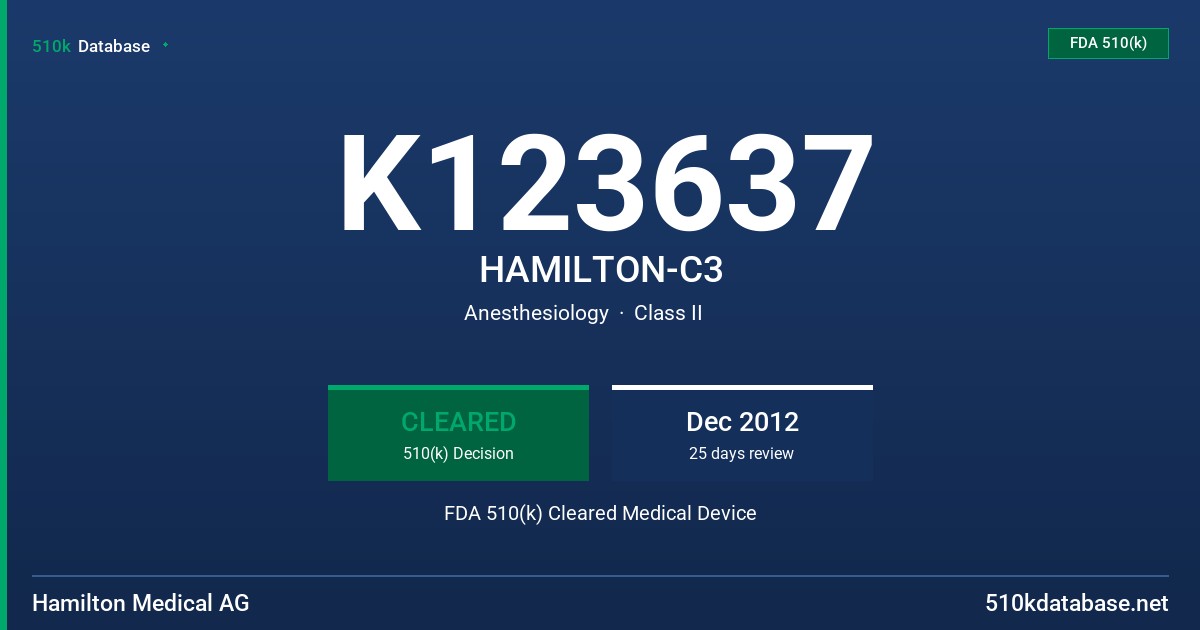K123637 HAMILTON-C3 FDA 510(k) Cleared Medical Device