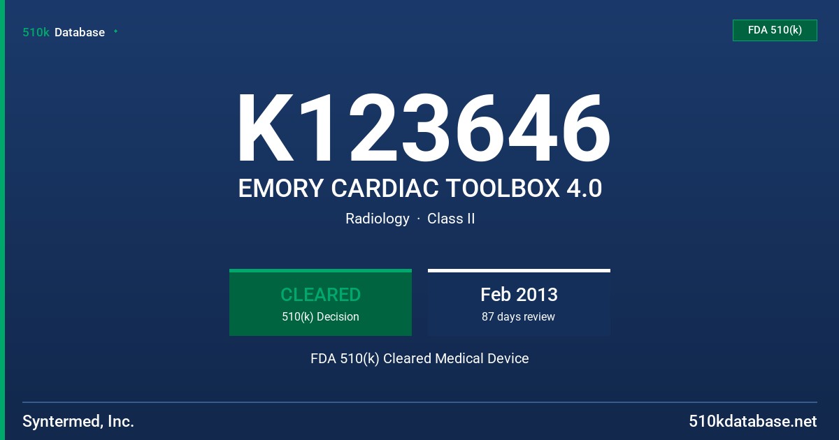 K123646 EMORY CARDIAC TOOLBOX 4.0 FDA 510(k) Cleared Medical Device