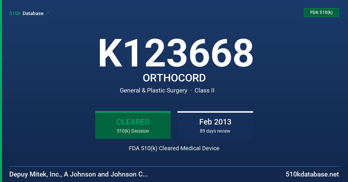 K123668 ORTHOCORD FDA 510(k) Cleared Medical Device