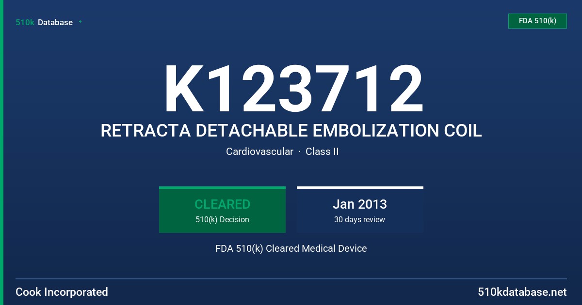 K123712 RETRACTA DETACHABLE EMBOLIZATION COIL FDA 510(k) Cleared Medical Device
