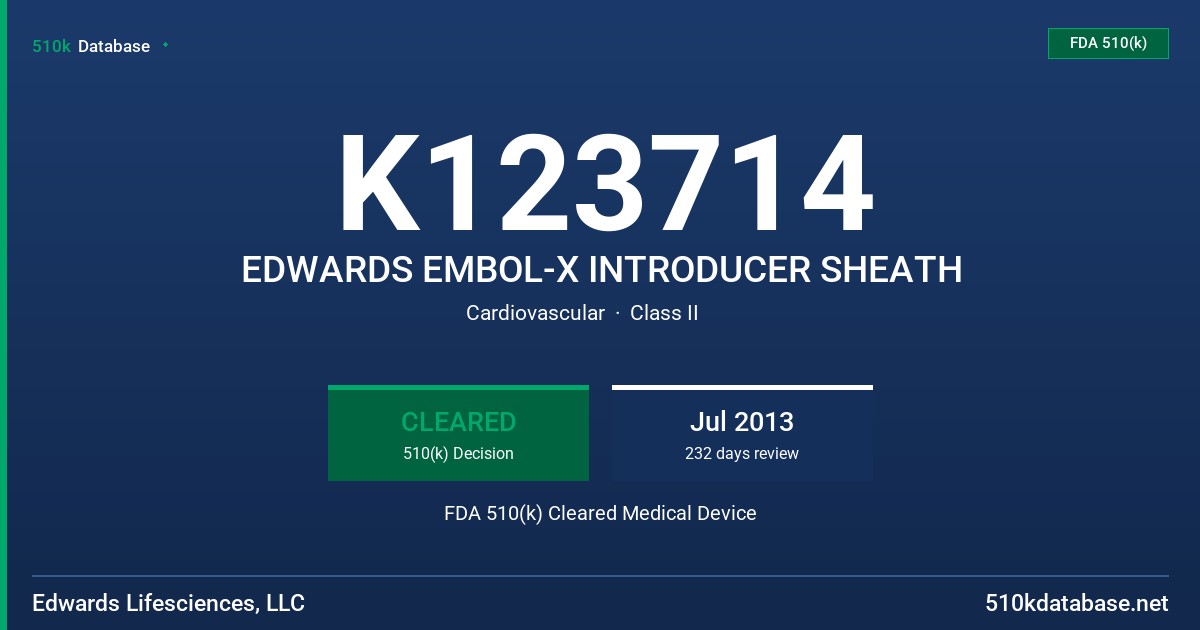 K123714 EDWARDS EMBOL-X INTRODUCER SHEATH FDA 510(k) Cleared Medical Device