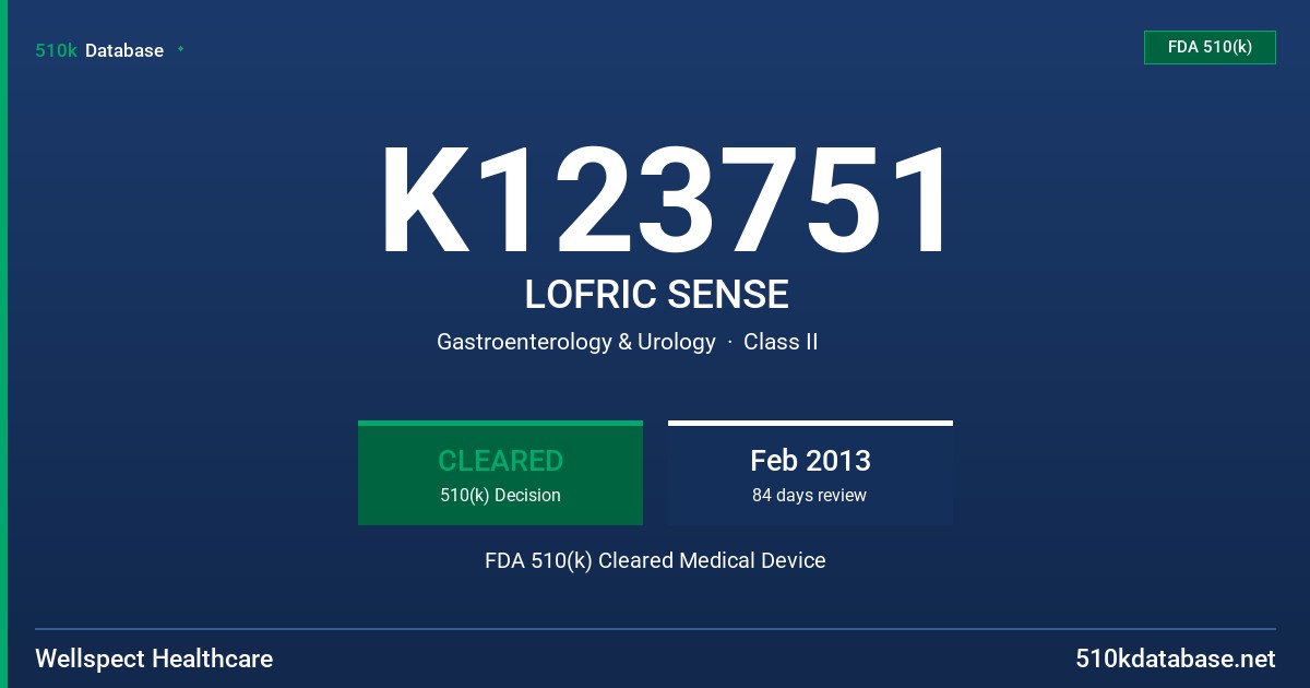 K123751 LOFRIC SENSE FDA 510(k) Cleared Medical Device