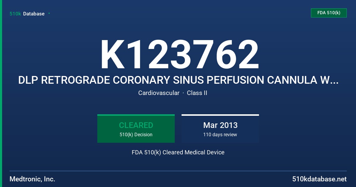 K123762 DLP RETROGRADE CORONARY SINUS PERFUSION CANNULA WITH AUTO-INFLATE CUFF FDA 510(k) Cleared Medical Device