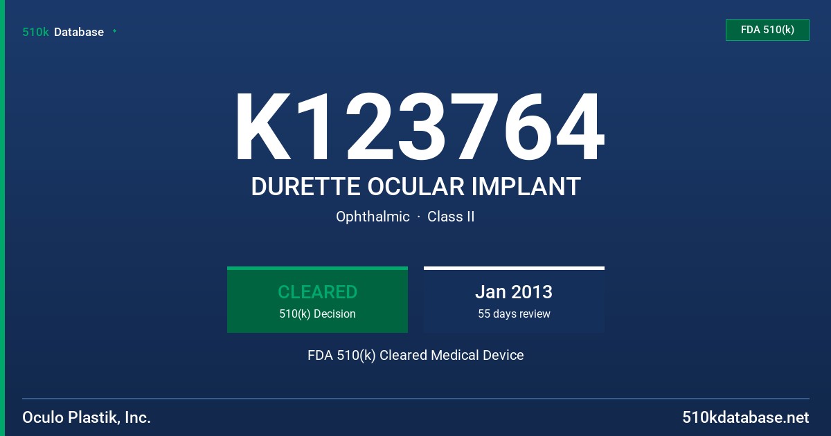 K123764 DURETTE OCULAR IMPLANT FDA 510(k) Cleared Medical Device