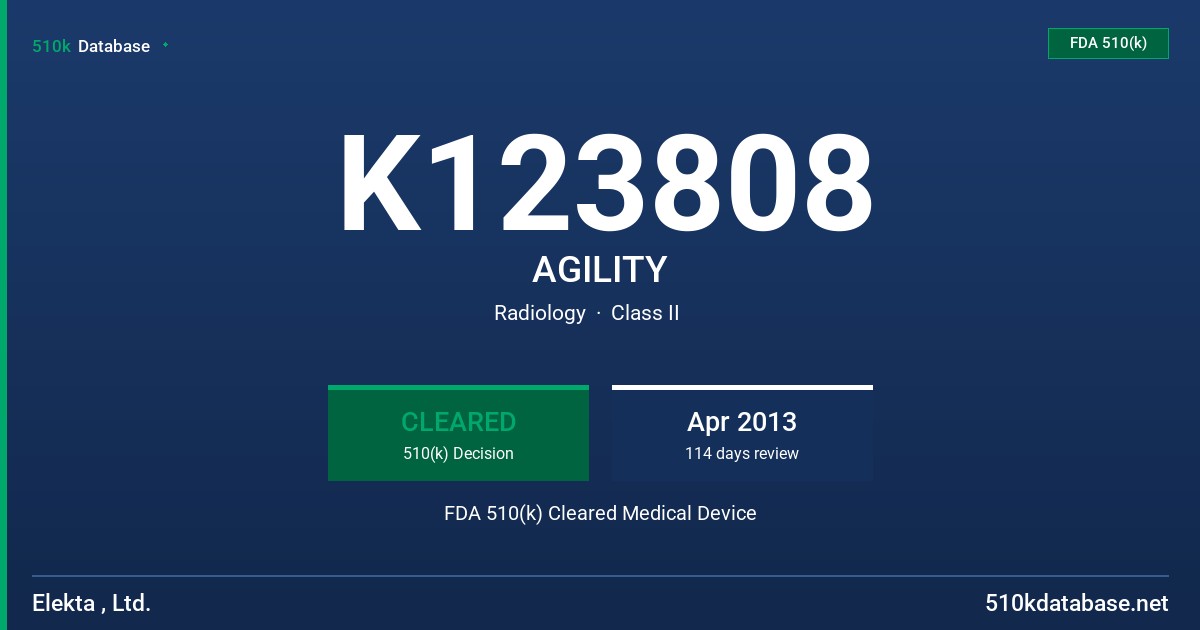 K123808 AGILITY FDA 510(k) Cleared Medical Device