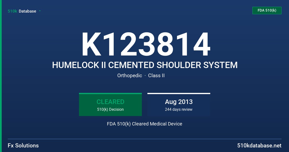 K123814 HUMELOCK II CEMENTED SHOULDER SYSTEM FDA 510(k) Cleared Medical Device