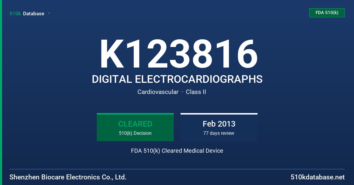 K123816 DIGITAL ELECTROCARDIOGRAPHS FDA 510(k) Cleared Medical Device
