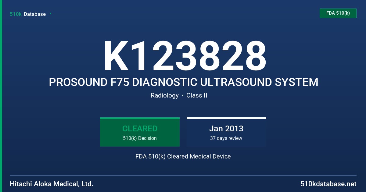 K123828 PROSOUND F75 DIAGNOSTIC ULTRASOUND SYSTEM FDA 510(k) Cleared Medical Device