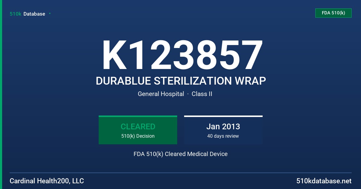 K123857 DURABLUE STERILIZATION WRAP FDA 510(k) Cleared Medical Device