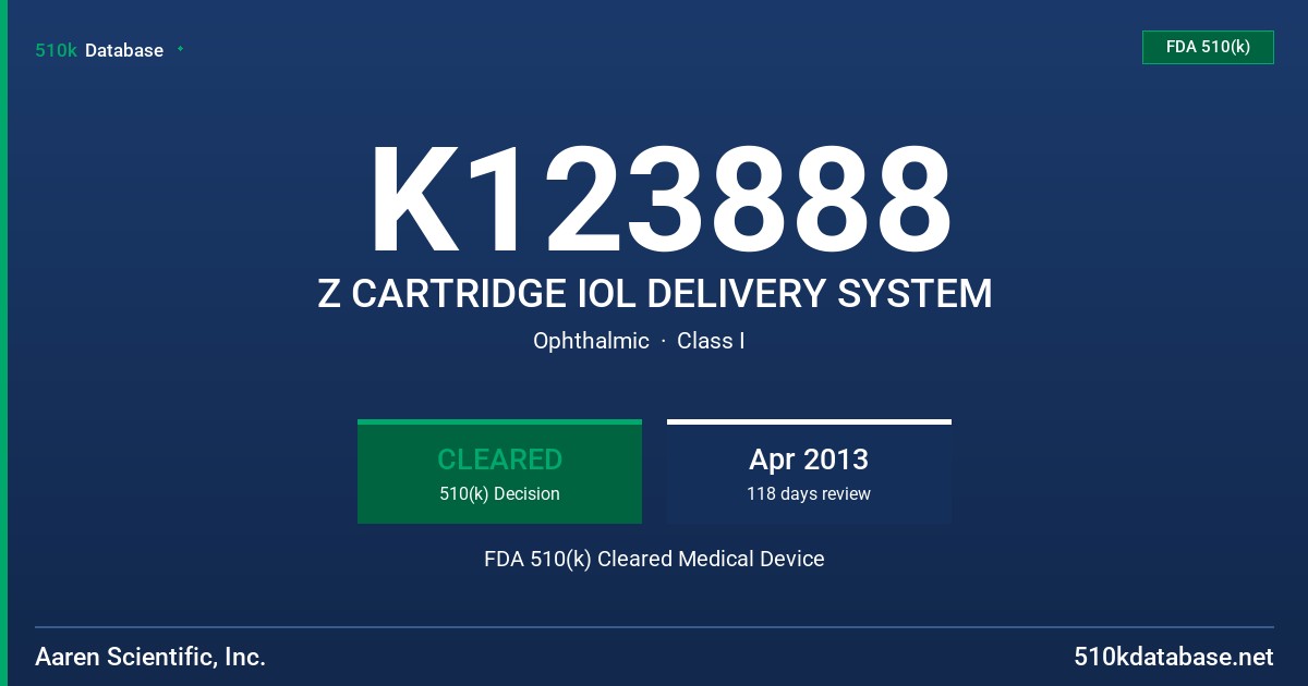 K123888 Z CARTRIDGE IOL DELIVERY SYSTEM FDA 510(k) Cleared Medical Device