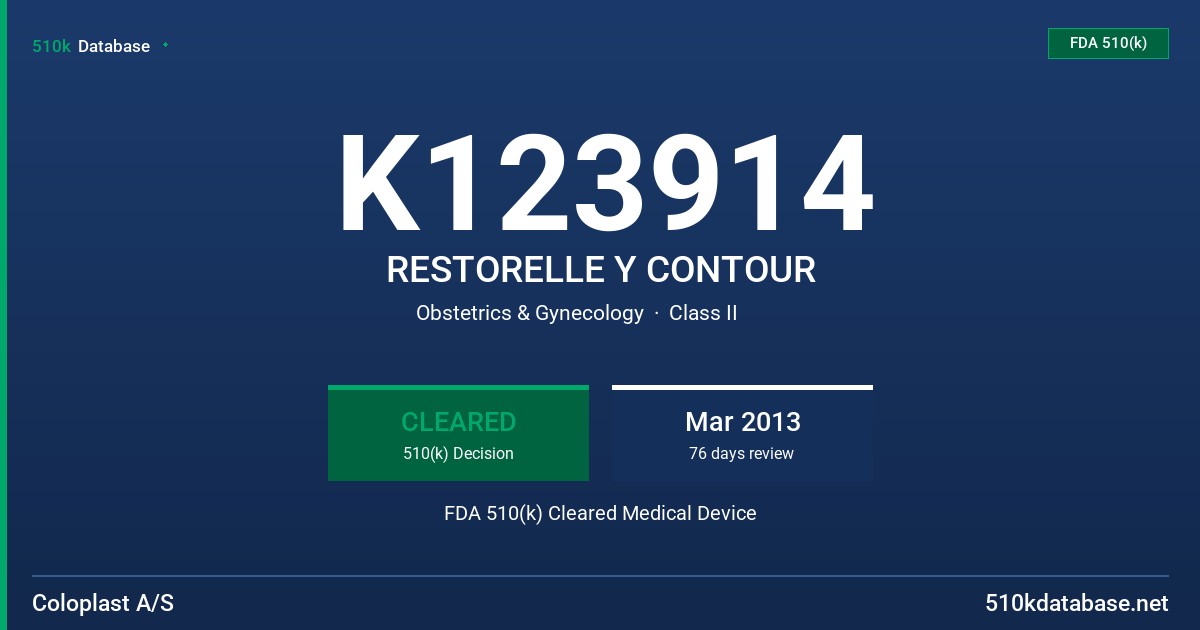 K123914 RESTORELLE Y CONTOUR FDA 510(k) Cleared Medical Device