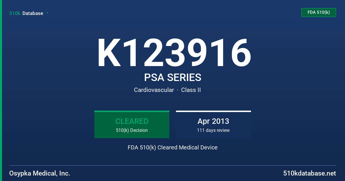 K123916 PSA SERIES FDA 510(k) Cleared Medical Device