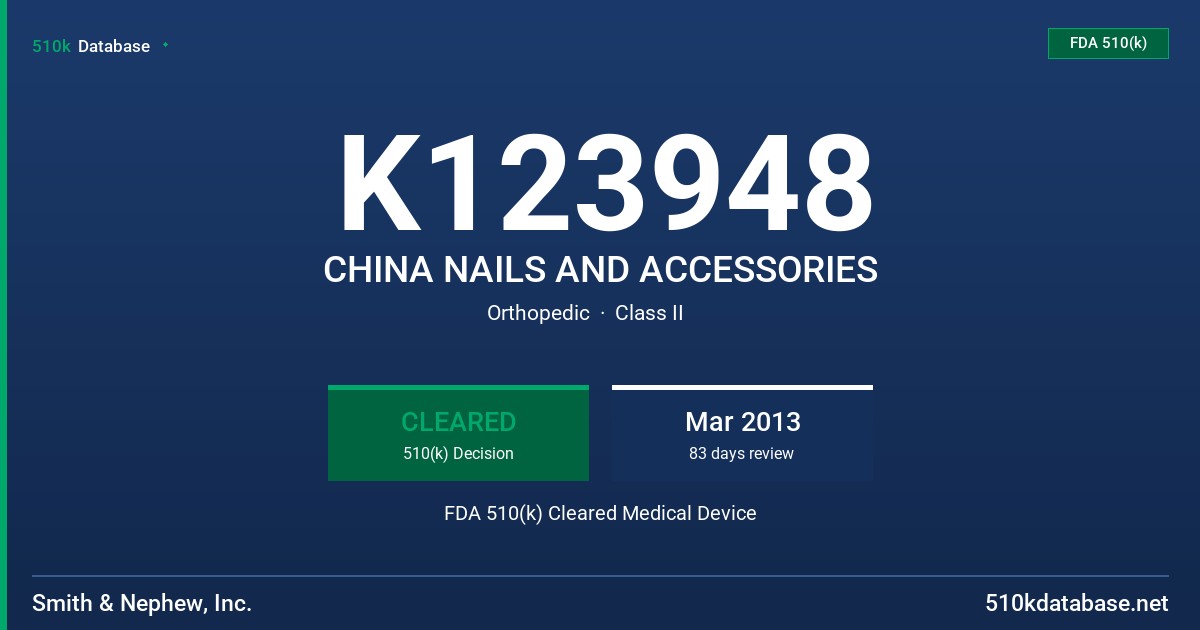 K123948 CHINA NAILS AND ACCESSORIES FDA 510(k) Cleared Medical Device