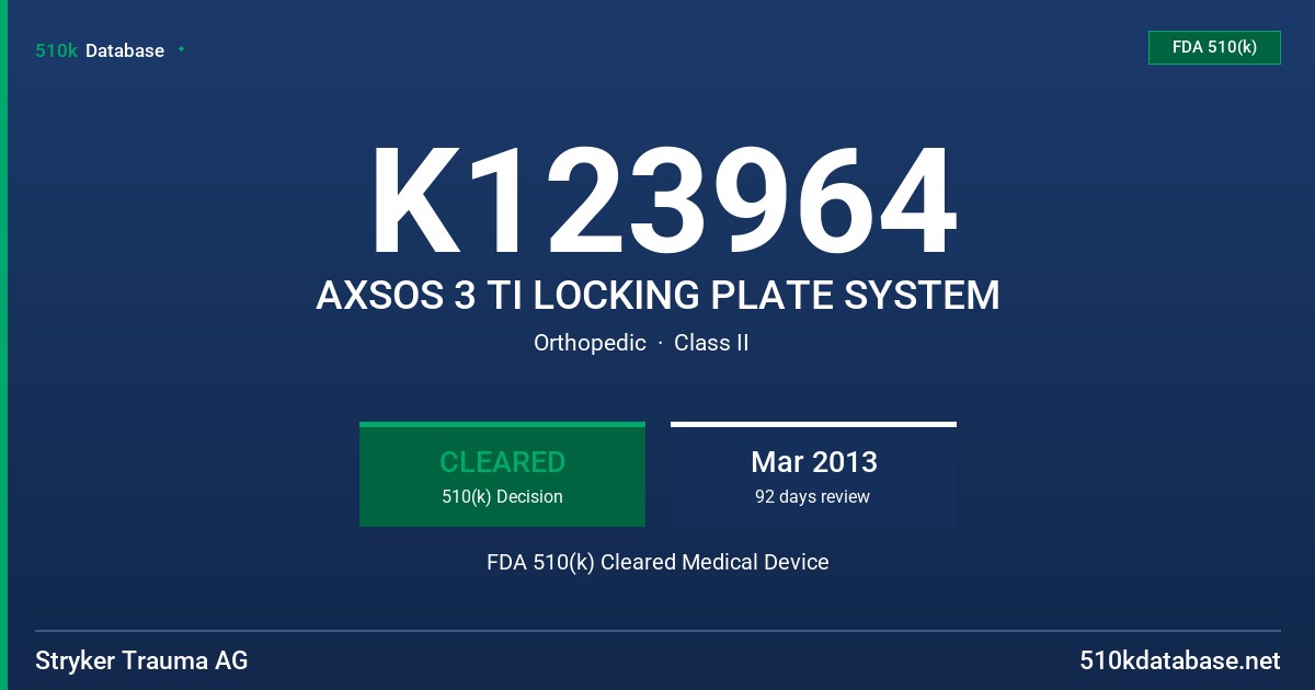 K123964 AXSOS 3 TI LOCKING PLATE SYSTEM FDA 510(k) Cleared Medical Device