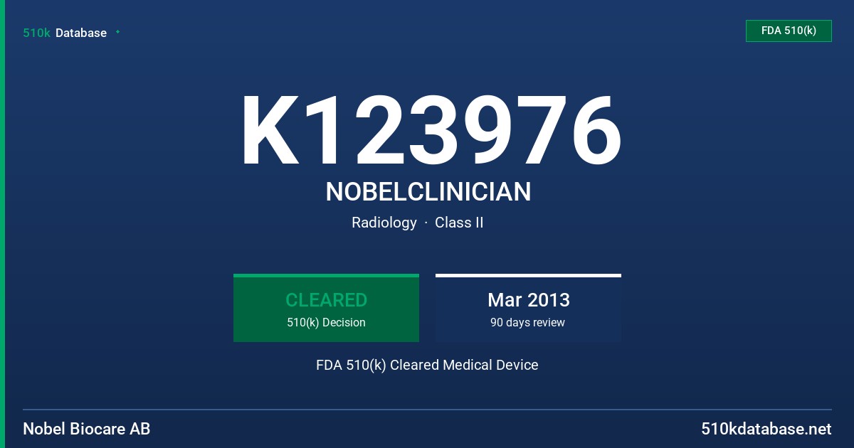K123976 NOBELCLINICIAN FDA 510(k) Cleared Medical Device