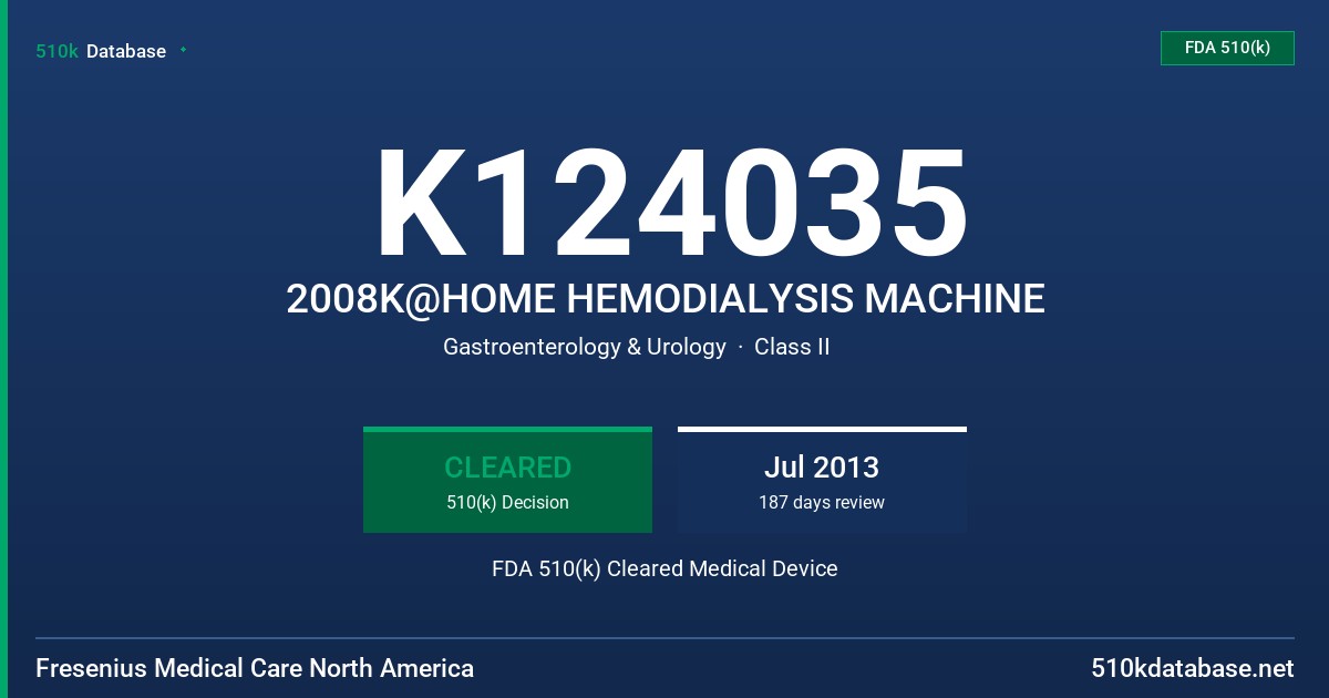 K124035 2008K@HOME HEMODIALYSIS MACHINE FDA 510(k) Cleared Medical Device