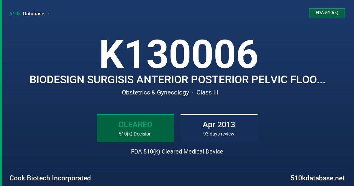 K130006 BIODESIGN SURGISIS ANTERIOR POSTERIOR PELVIC FLOOR GRAFTS FDA 510(k) Cleared Medical Device