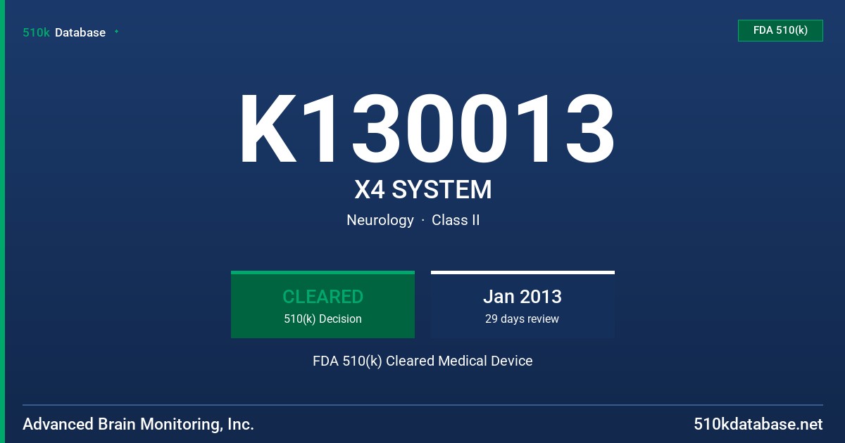 K130013 X4 SYSTEM FDA 510(k) Cleared Medical Device