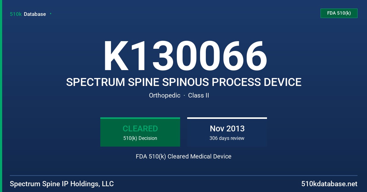K130066 SPECTRUM SPINE SPINOUS PROCESS DEVICE FDA 510(k) Cleared Medical Device