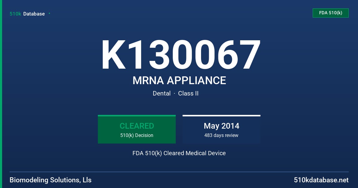 K130067 MRNA APPLIANCE FDA 510(k) Cleared Medical Device