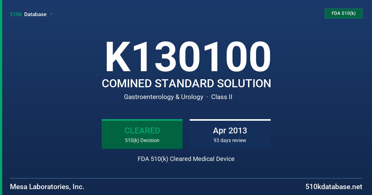 K130100 COMINED STANDARD SOLUTION FDA 510(k) Cleared Medical Device
