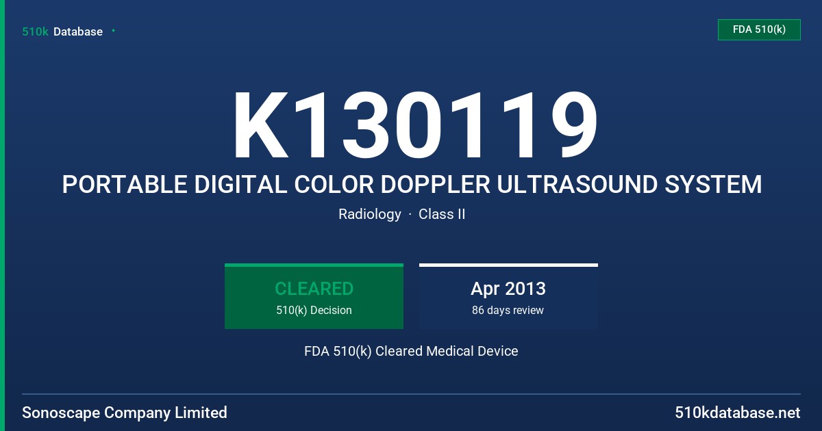 K130119 PORTABLE DIGITAL COLOR DOPPLER ULTRASOUND SYSTEM FDA 510(k) Cleared Medical Device
