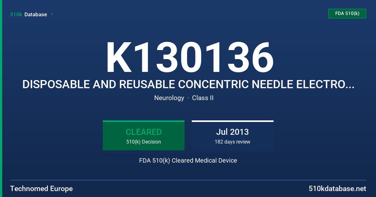 K130136 DISPOSABLE AND REUSABLE CONCENTRIC NEEDLE ELECTRODES,DISPOSABLE AND REUSABLE SUBDERMAL NEEDLE ELECTRODES, FDA 510(k) Cleared Medical Device