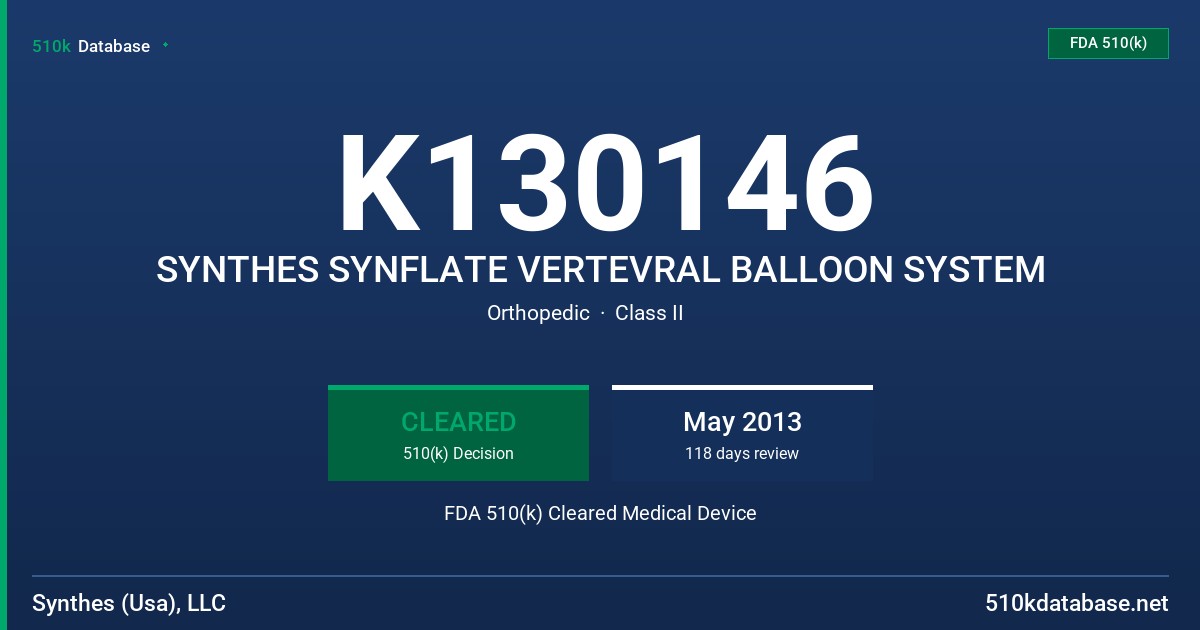 K130146 SYNTHES SYNFLATE VERTEVRAL BALLOON SYSTEM FDA 510(k) Cleared Medical Device