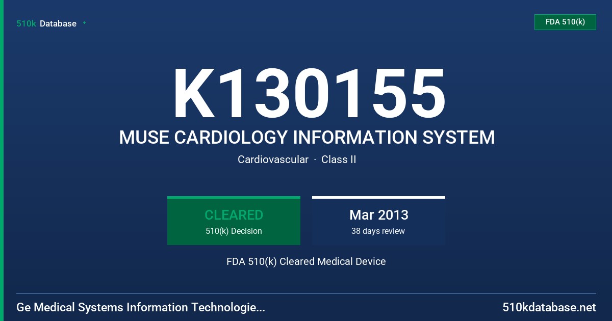 K130155 MUSE CARDIOLOGY INFORMATION SYSTEM FDA 510(k) Cleared Medical Device