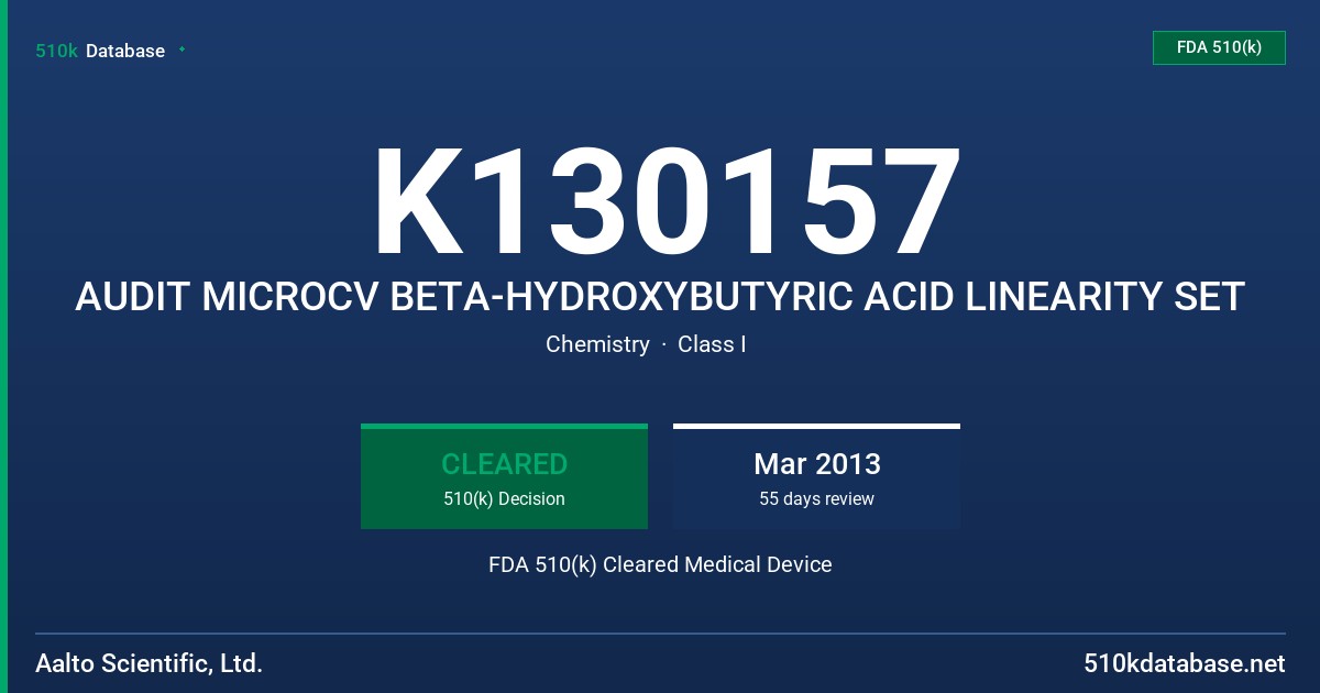 K130157 AUDIT MICROCV BETA-HYDROXYBUTYRIC ACID LINEARITY SET FDA 510(k) Cleared Medical Device