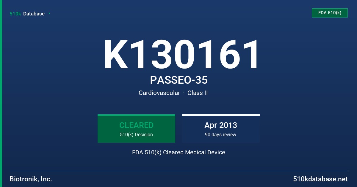 K130161 PASSEO-35 FDA 510(k) Cleared Medical Device