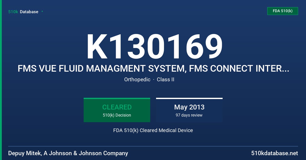 K130169 FMS VUE FLUID MANAGMENT SYSTEM, FMS CONNECT INTERFACE CABLE FDA 510(k) Cleared Medical Device