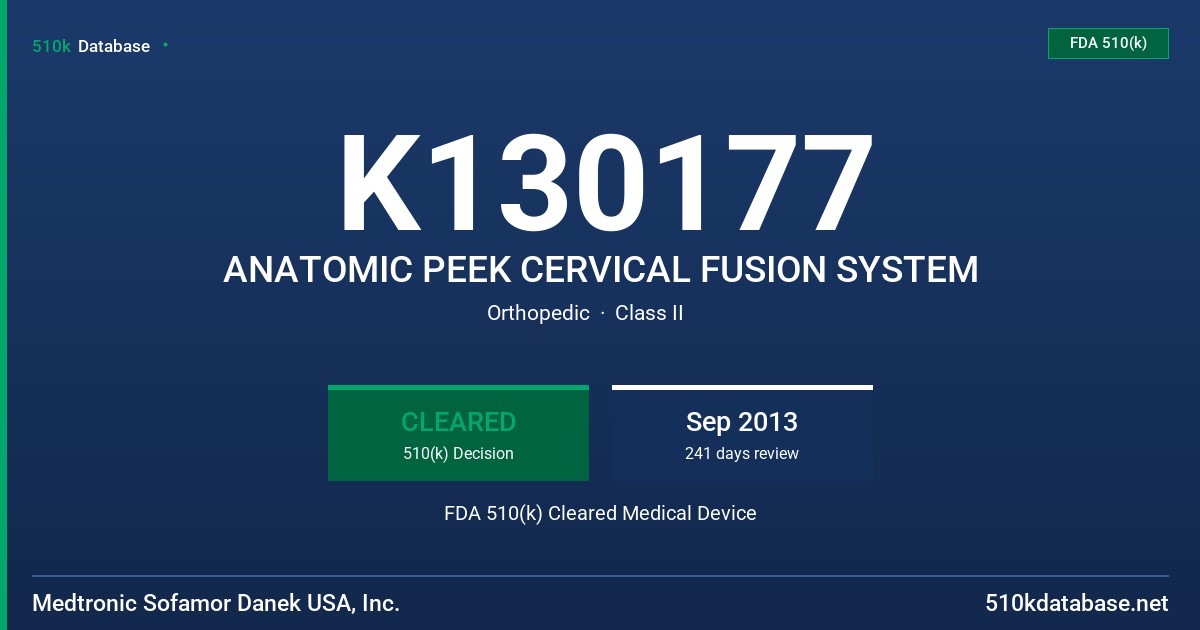 K130177 ANATOMIC PEEK CERVICAL FUSION SYSTEM FDA 510(k) Cleared Medical Device