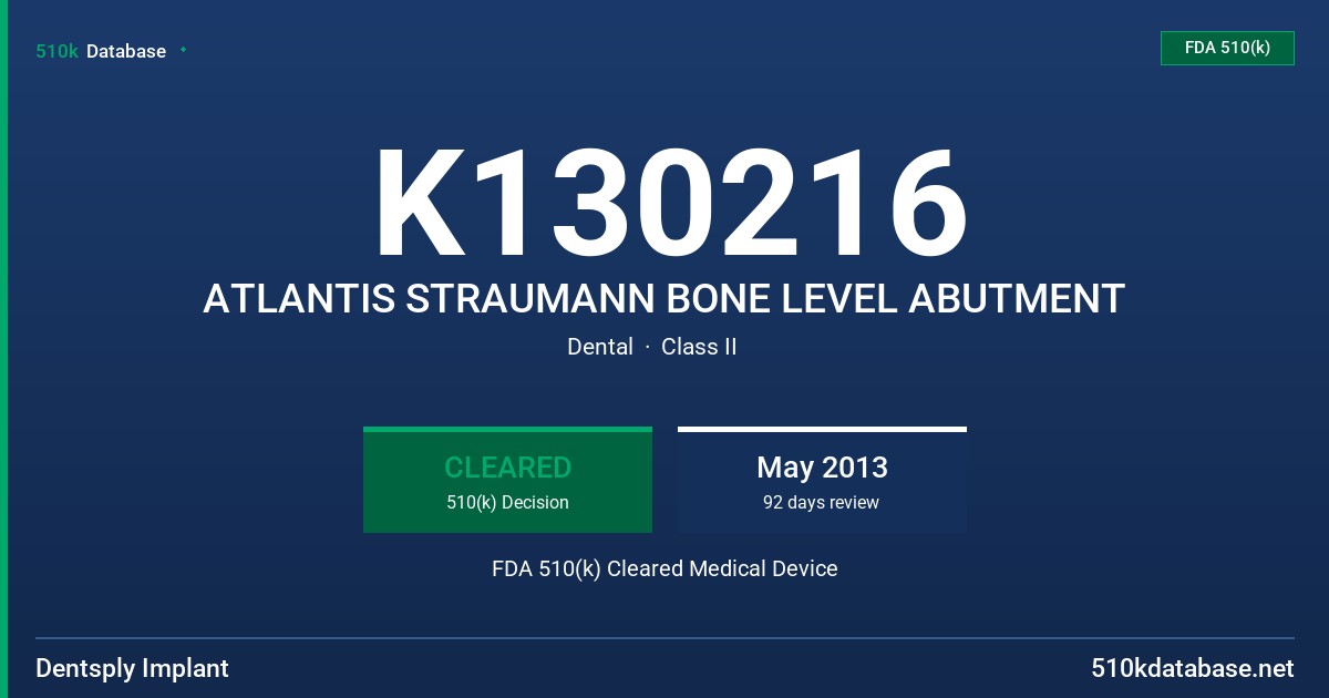 K130216 ATLANTIS STRAUMANN BONE LEVEL ABUTMENT FDA 510(k) Cleared Medical Device