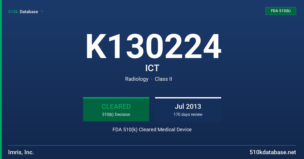 K130224 ICT FDA 510(k) Cleared Medical Device