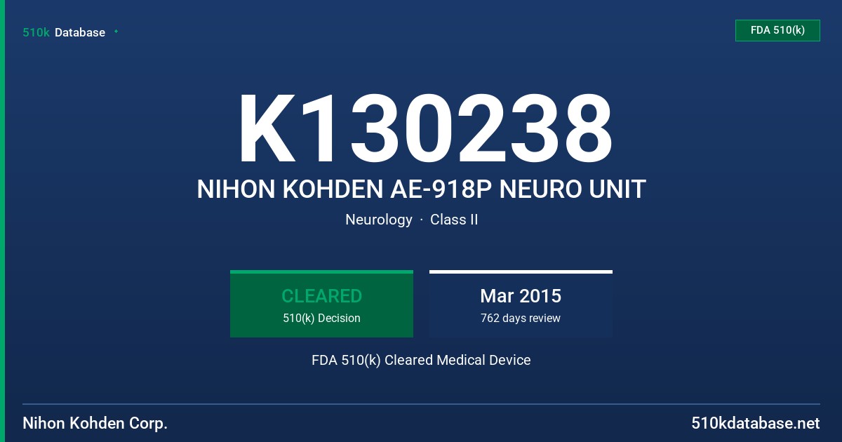 K130238 NIHON KOHDEN AE-918P NEURO UNIT FDA 510(k) Cleared Medical Device