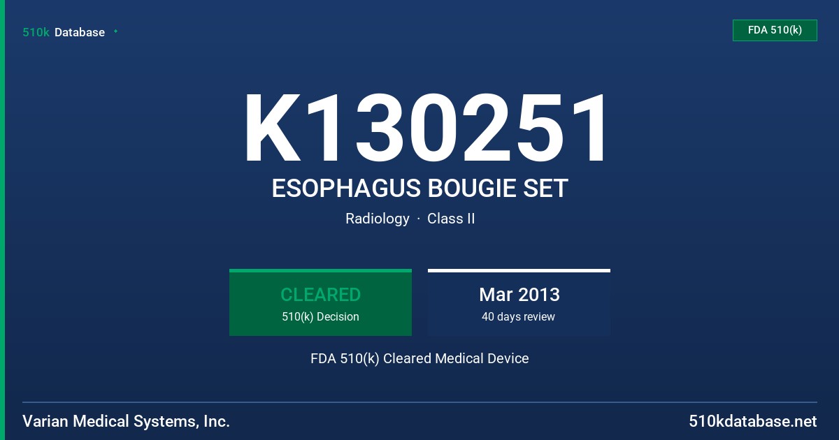 K130251 ESOPHAGUS BOUGIE SET FDA 510(k) Cleared Medical Device