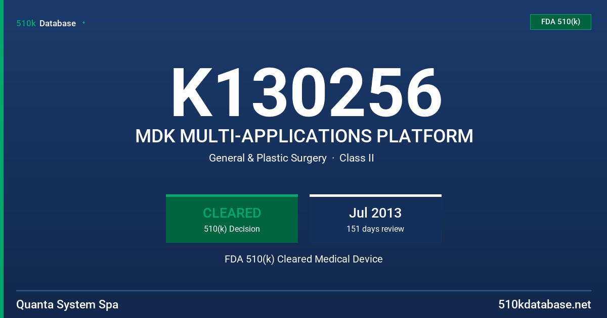 K130256 MDK MULTI-APPLICATIONS PLATFORM FDA 510(k) Cleared Medical Device